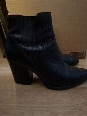 Marc Fisher Black Leather Ankle Booties with Block Heel